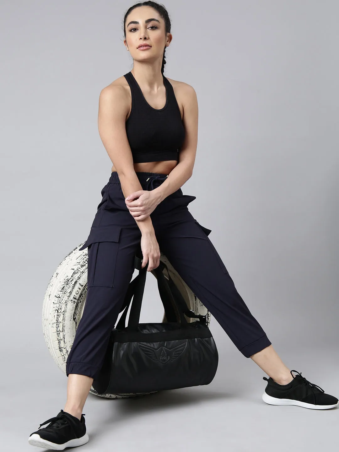 Women Solid Slim Fit Navy Blue Joggers Track Pant