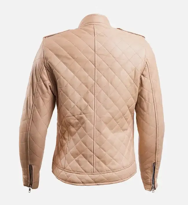 Women’s Beige Leather Puffer Jacket