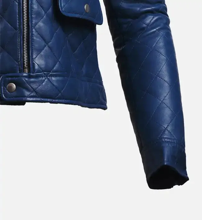 Women’s Blue Leather Puffer Jacket