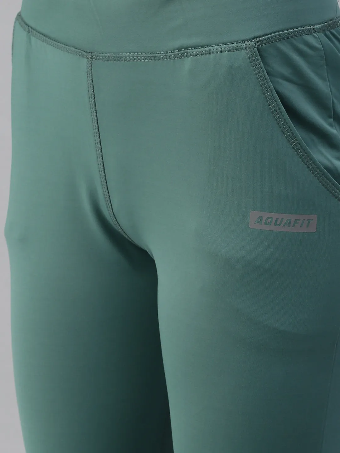 Women's Green Solid Track Pants