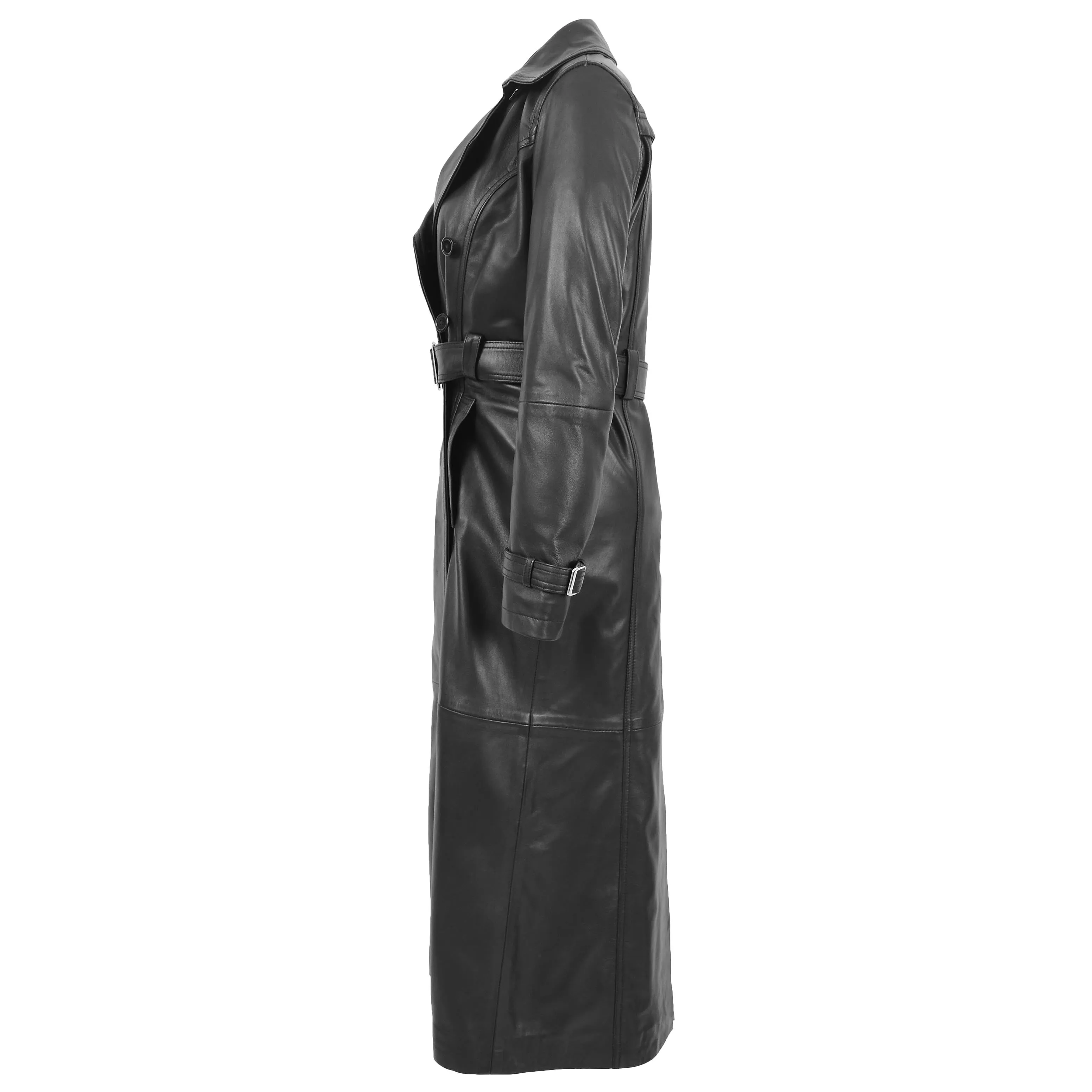 Womens Leather Full Length Trench Coat Sharon Black