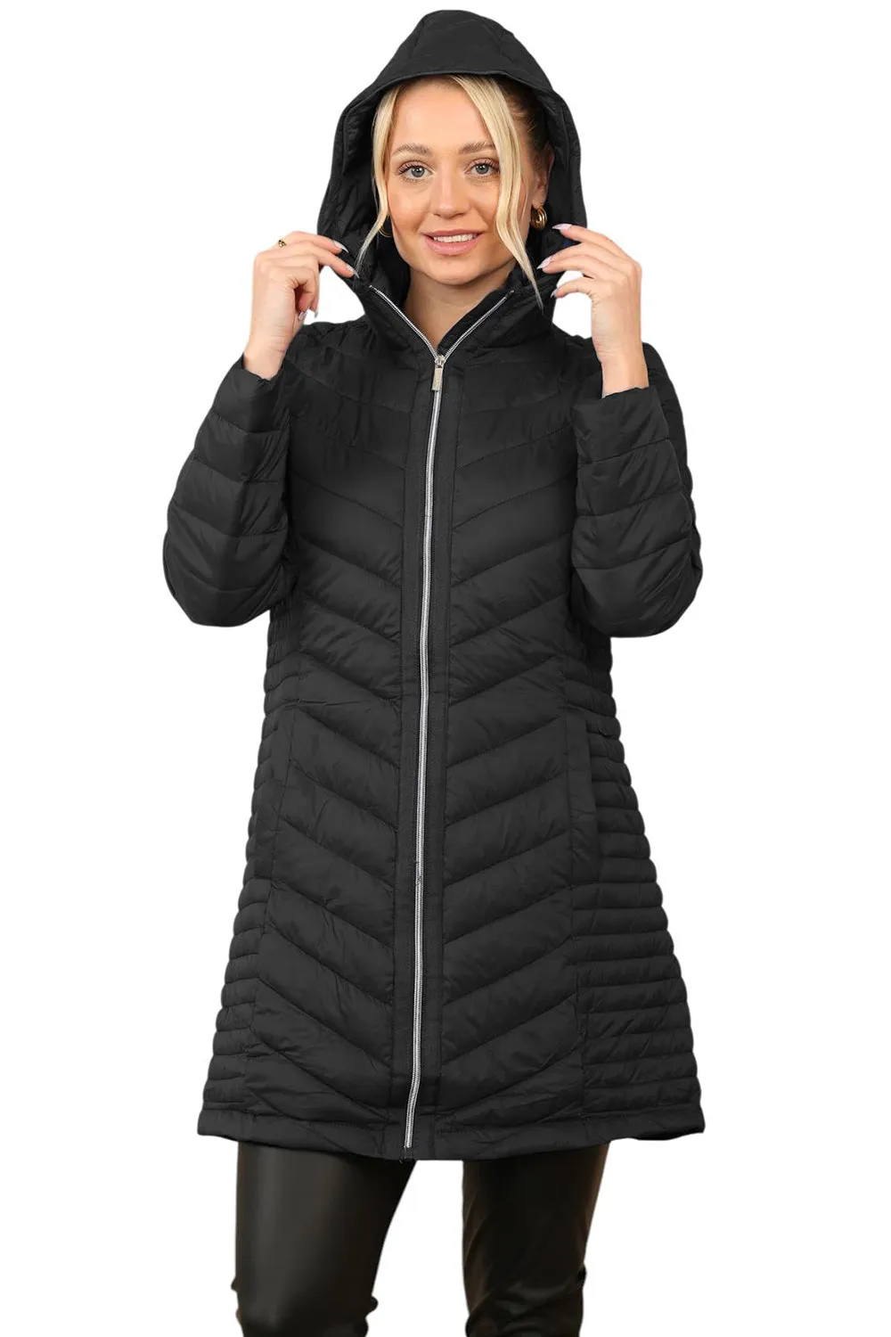 Womens Long Hooded Puffer Jacket