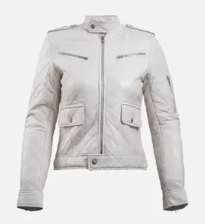 Women’s white Leather Puffer Jacket