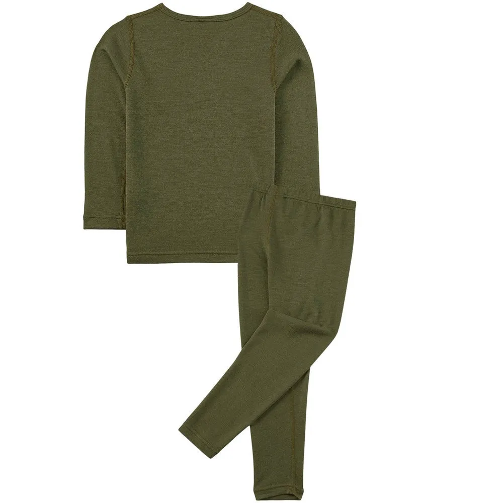 Wool Bamboo Mix Base Layer Set in Moss Green