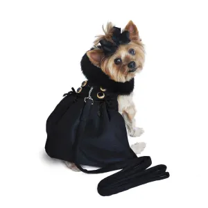 Wool Dog Coat Fur Trimmed in Black