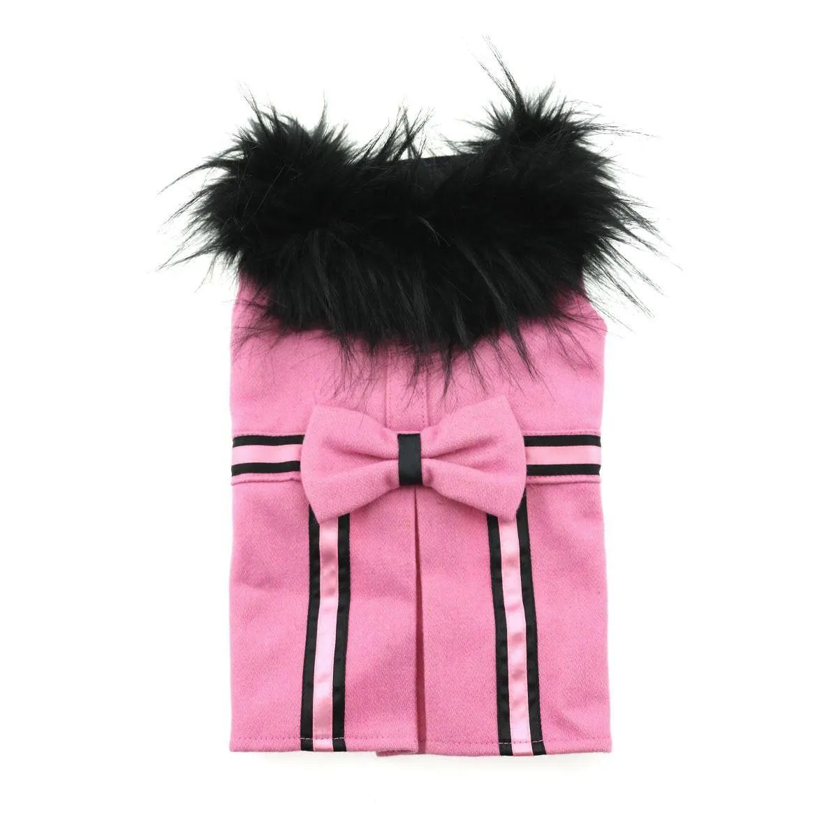 Wool Dog Coat Fur Trimmed in Pink