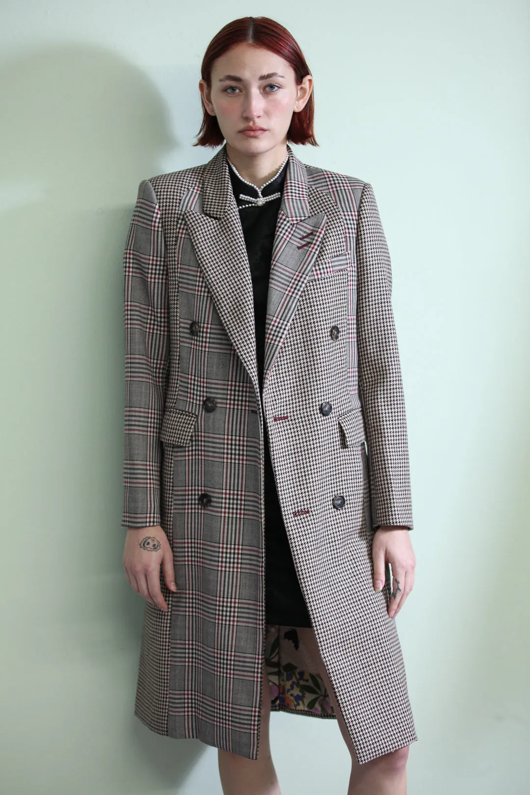 Wool Plaid Collage Double Breasted Coat