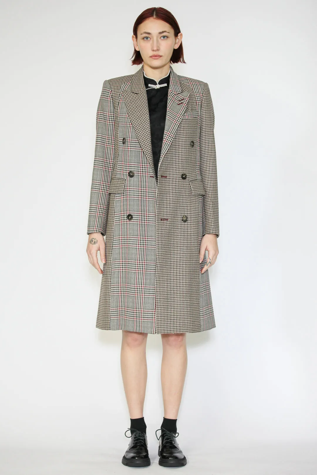 Wool Plaid Collage Double Breasted Coat