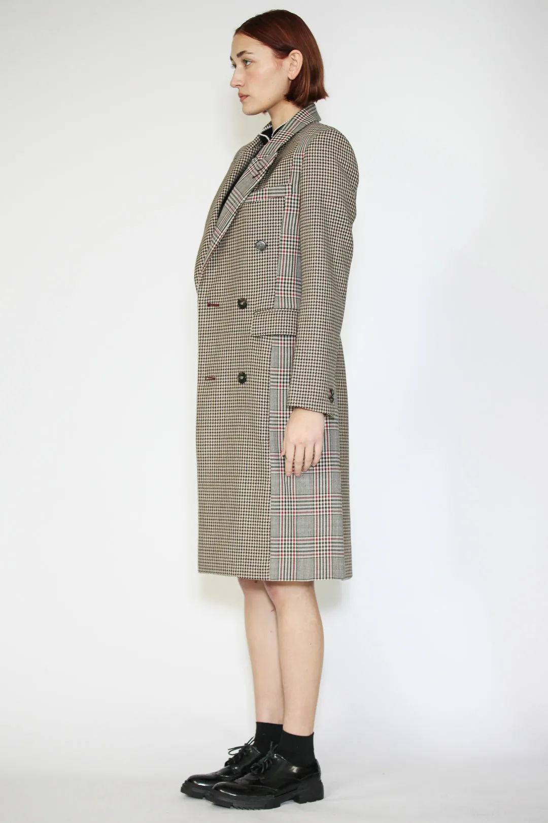 Wool Plaid Collage Double Breasted Coat