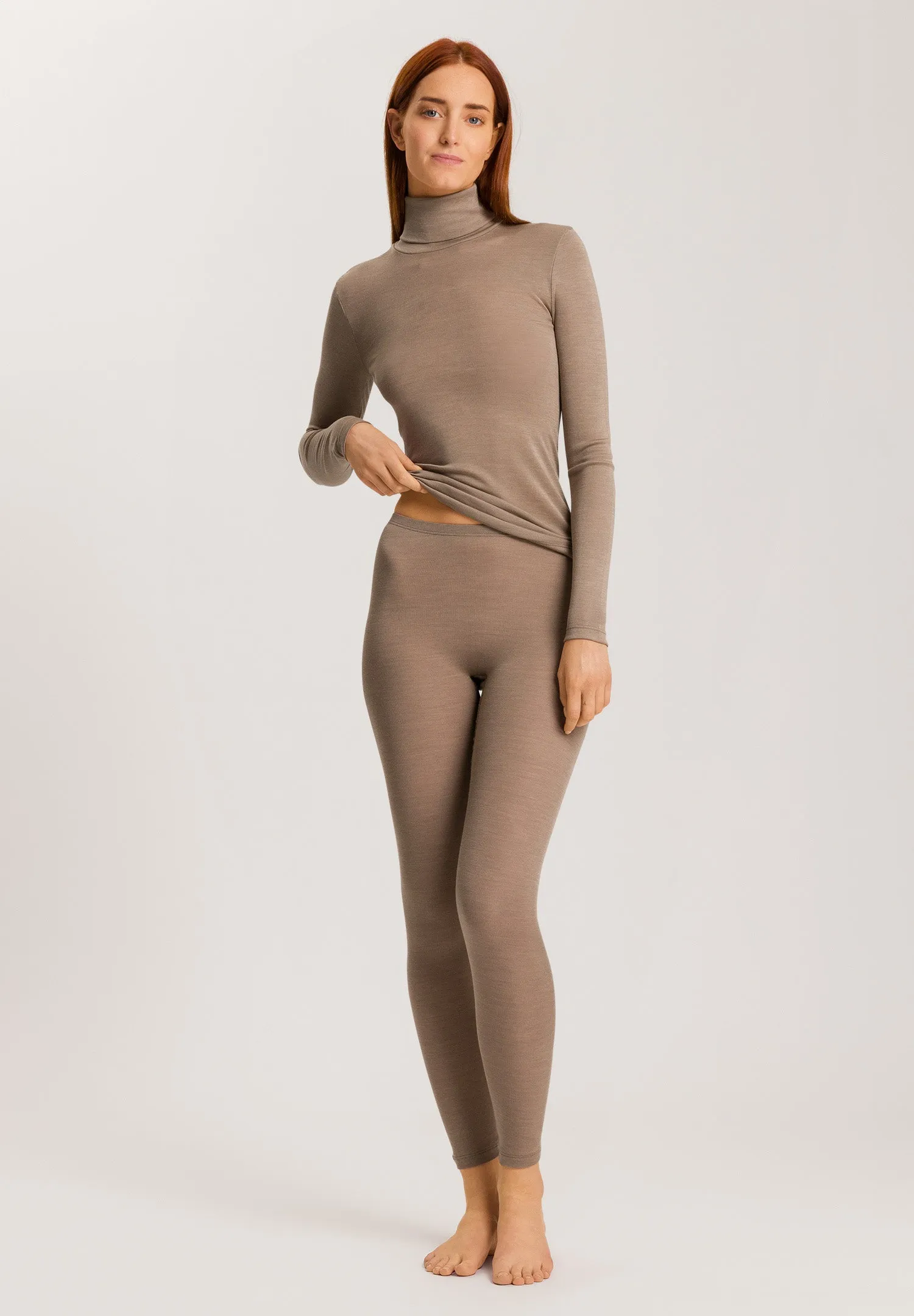 Woolen Silk W Long Leg | Taupe 71422-2847