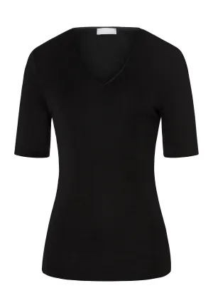 Woolen Silk W Short Sleeve Top | Black 71417-018