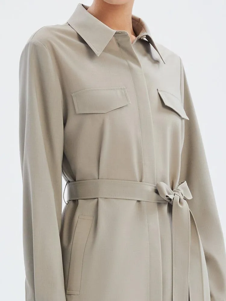 Worsted Wool Trench-Style Dress