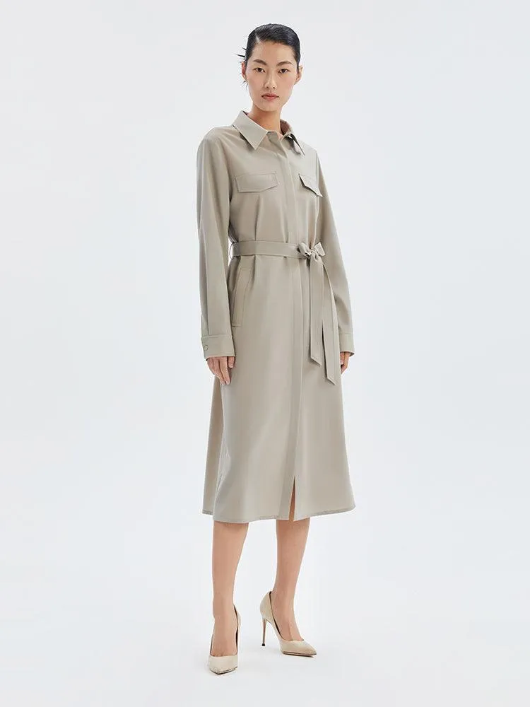 Worsted Wool Trench-Style Dress