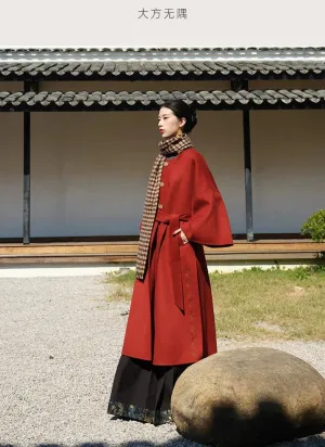 Yu Nian 余年 Longevity Modernized Ming Dynasty Pure Wool Winter Square Collar Trench Coat & Mamian Set